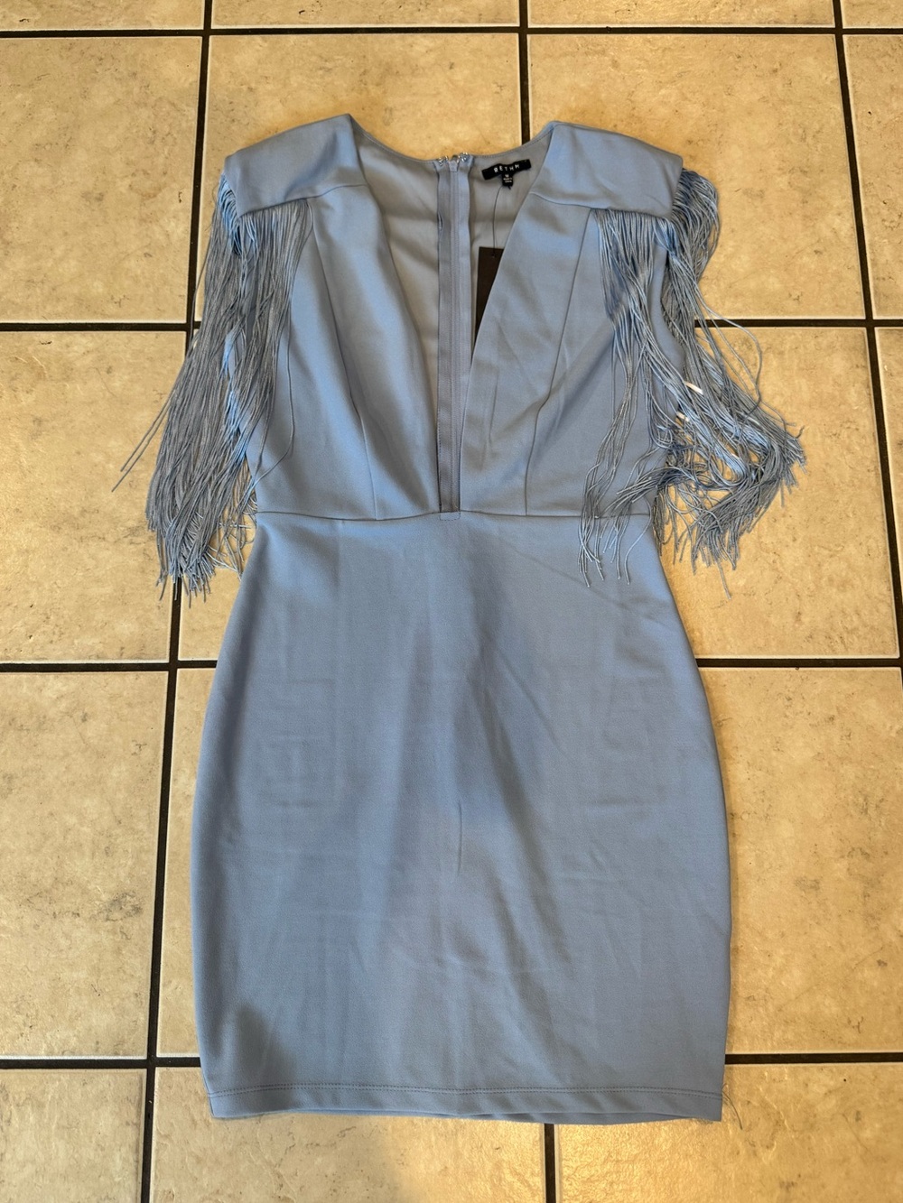 BRAND NEW Fringe Sleeve V-Neck Bodycon Dress - Light Blue